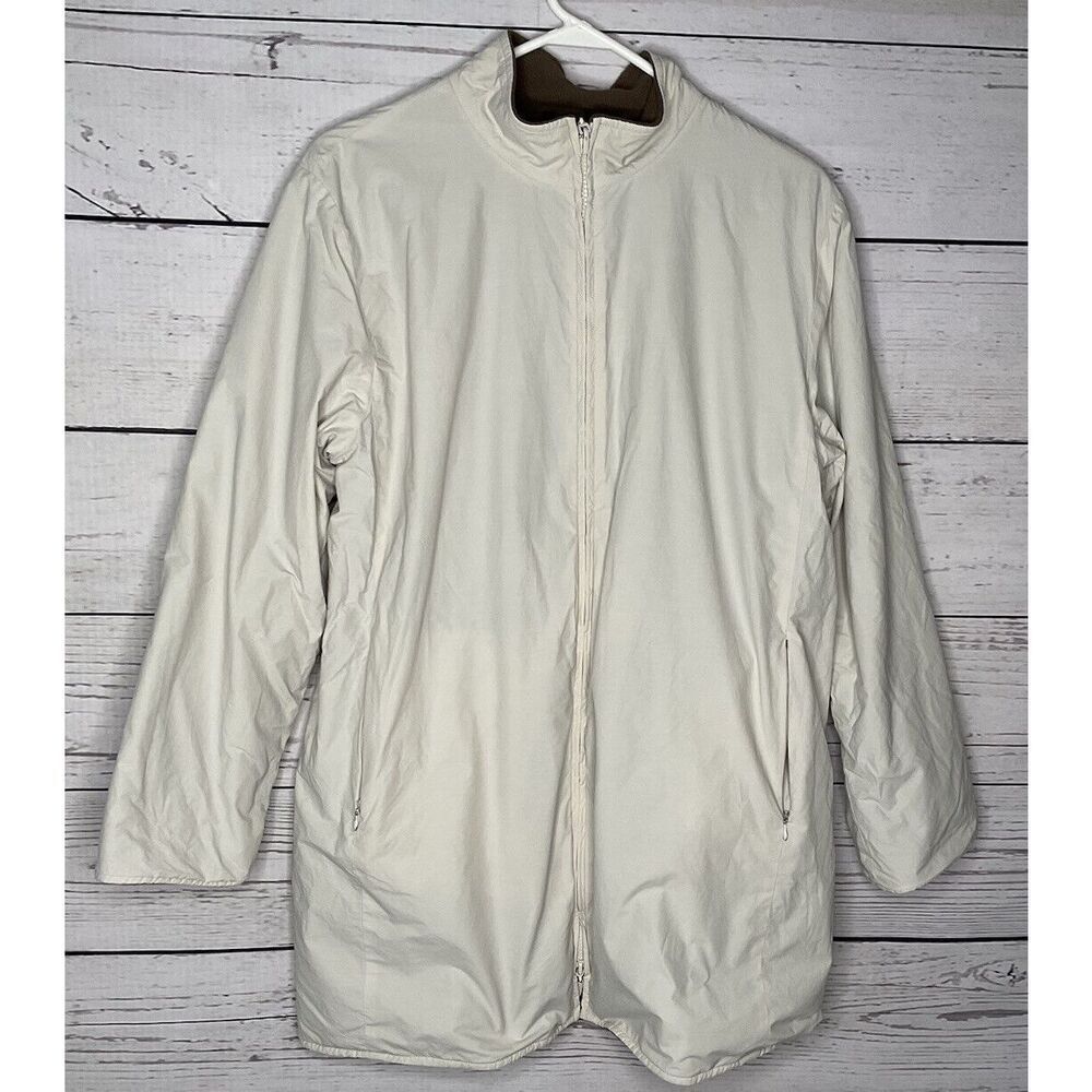 EILEEN FISHER Coat Womens Medium Beige Soft Full Zip Fleece Lined Jacket Neutral